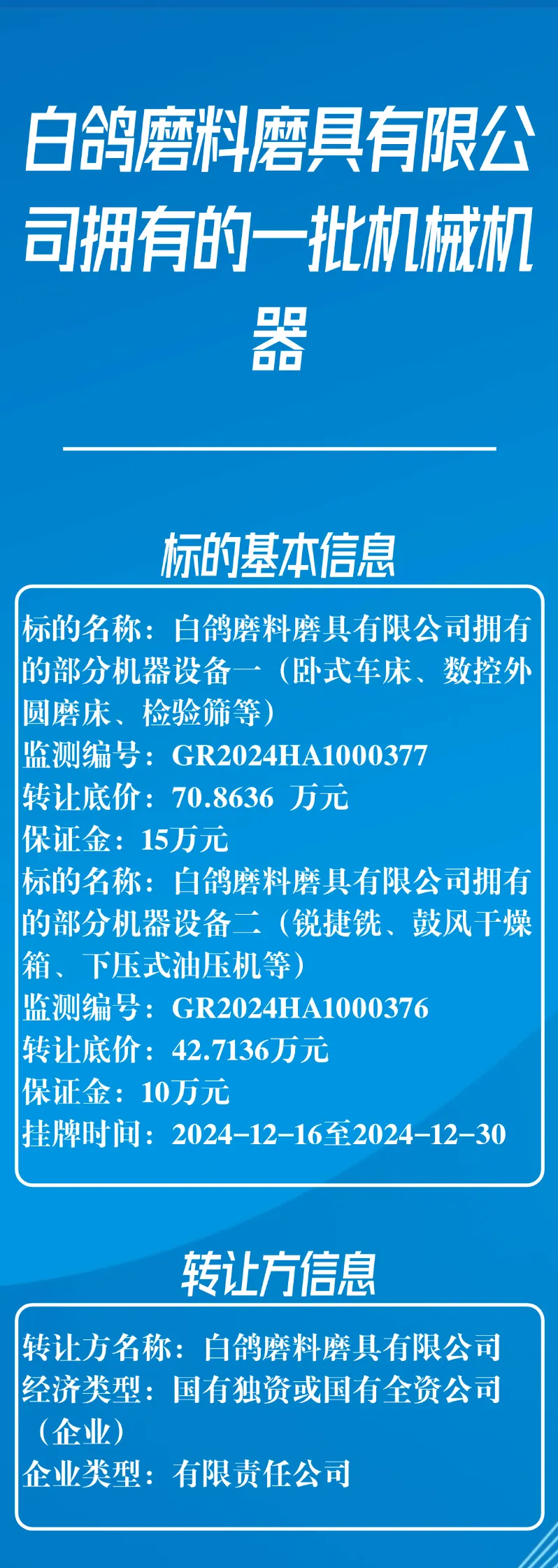 白鴿磨料磨具有限公司擁有的一批機(jī)械機(jī)器